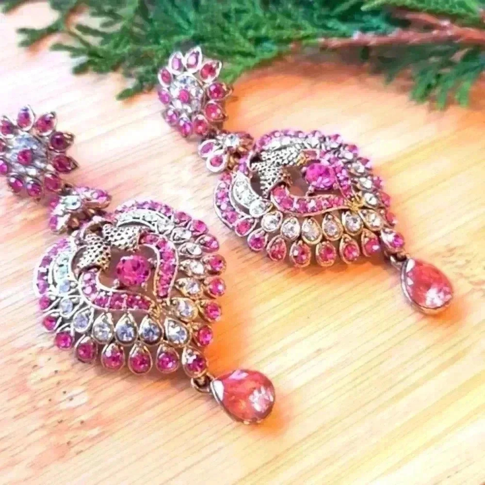 Pink and Silver Chandelier  Earrings